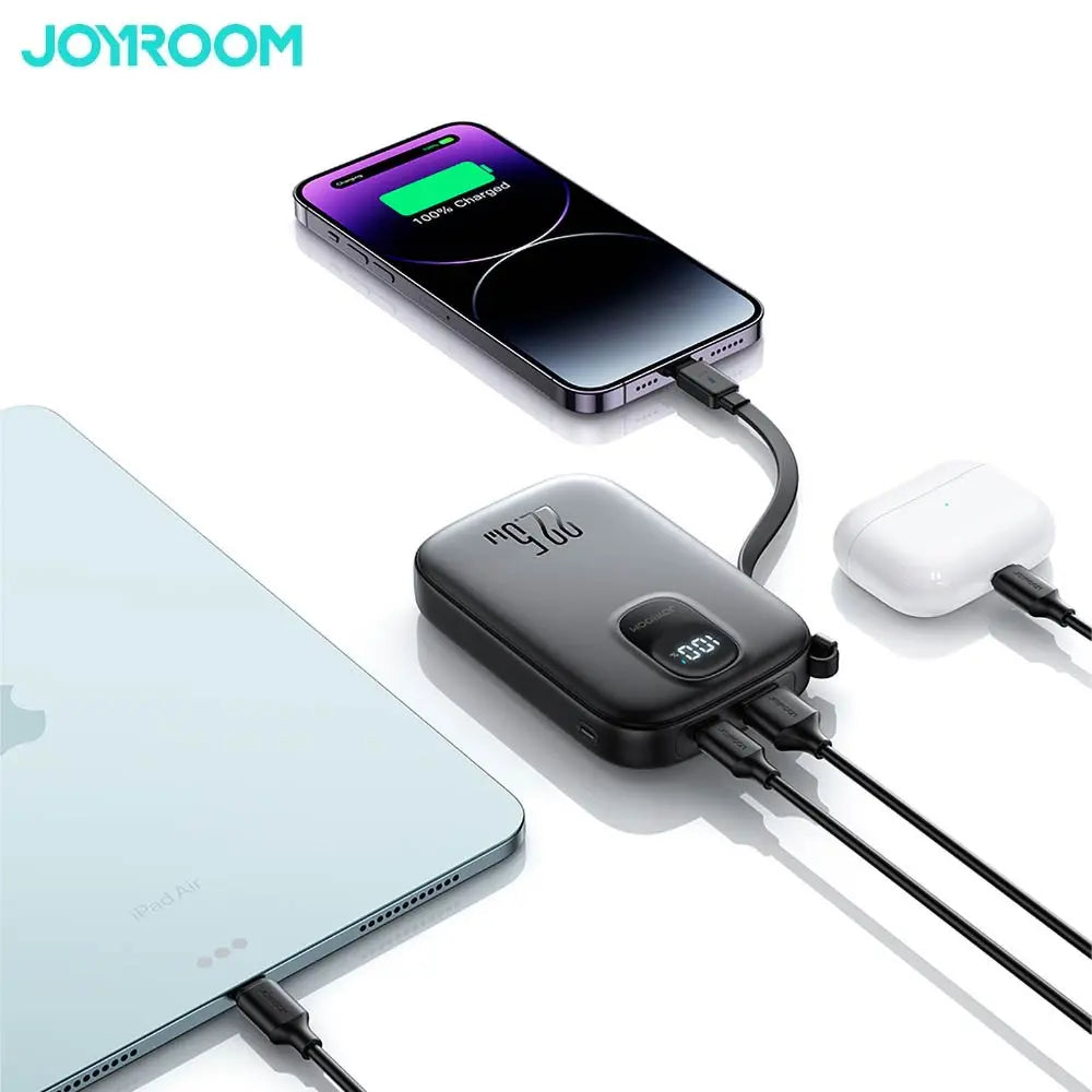 Batterie Externe Power Bank Charge Rapide JOYROOM JR-PBF18 10000mAh 22.5W (avec Câble Lightning Rétractable) Noir