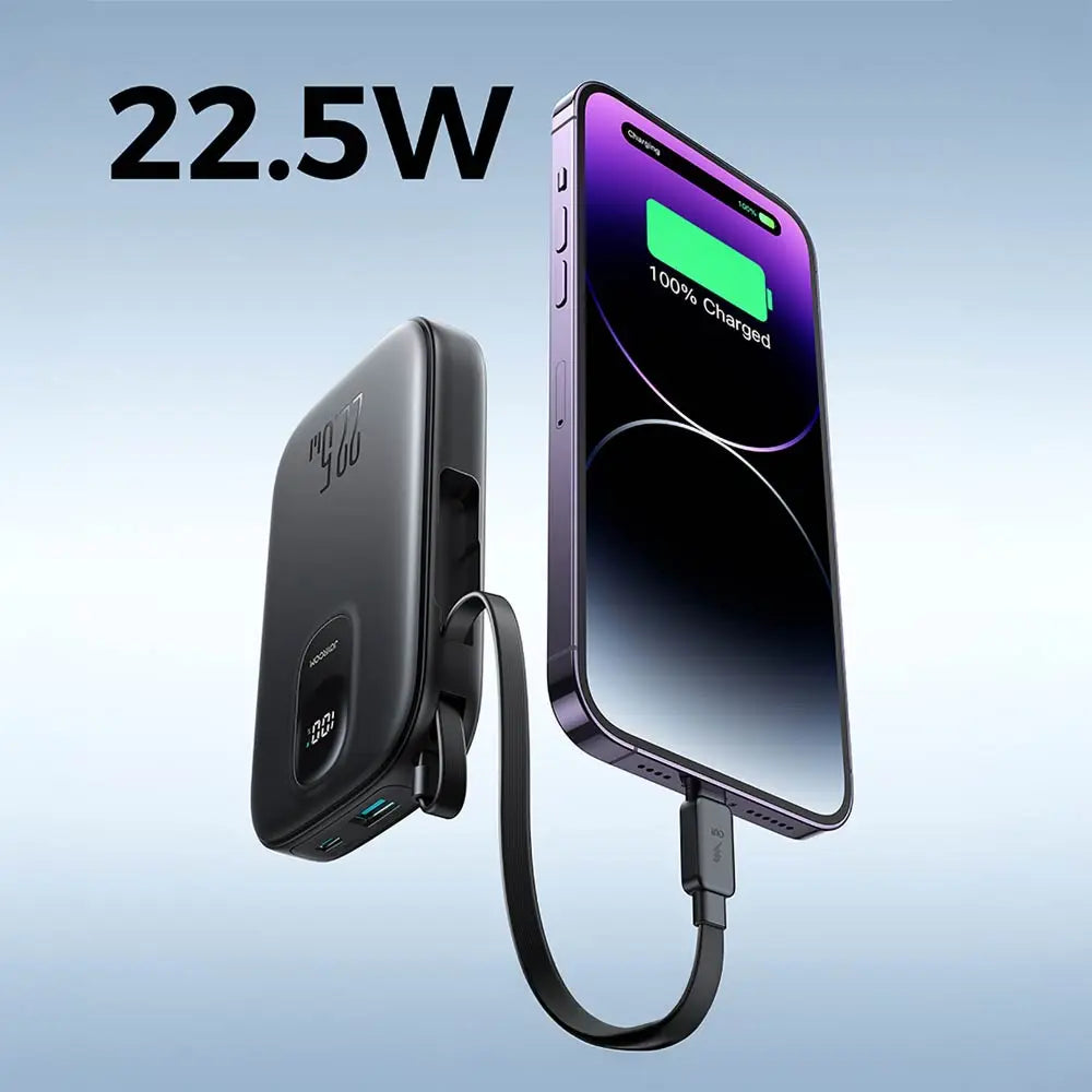 Batterie Externe Power Bank Charge Rapide JOYROOM JR-PBF18 10000mAh 22.5W (avec Câble Lightning Rétractable) Noir