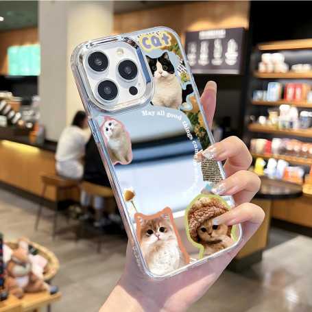 Coque de Protection de silicone Miroir avec image de chat pour iPhone