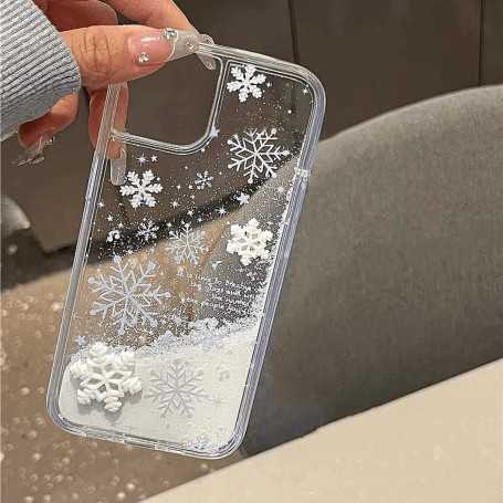 Coque transparente pour iPhone - Effet sable liquide dynamique - Neige hiver