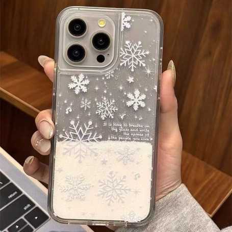 Coque transparente pour iPhone - Effet sable liquide dynamique - Neige hiver